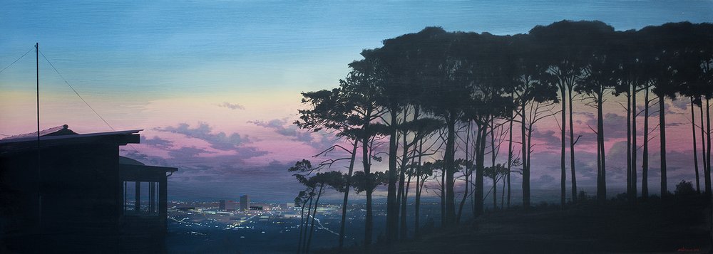 MJ Lourens, ​Bungalow by the city, 2015, Acrylic on board, 70 x 200cm