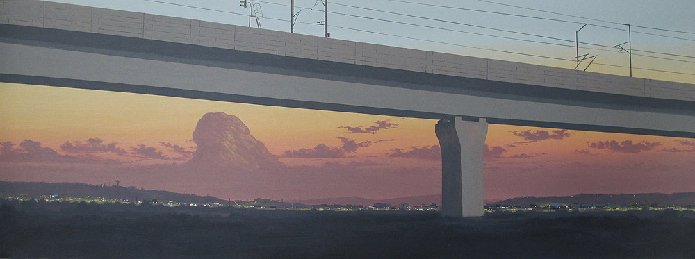 MJ Lourens, Bridge over waters, 2014, Acrylic on board, 70 x 200cm
