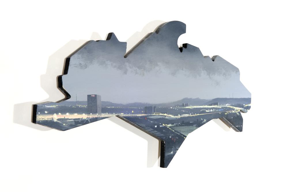 MJ Lourens, Fogged view, 2018, Acrylic on board, 34 × 61 cm