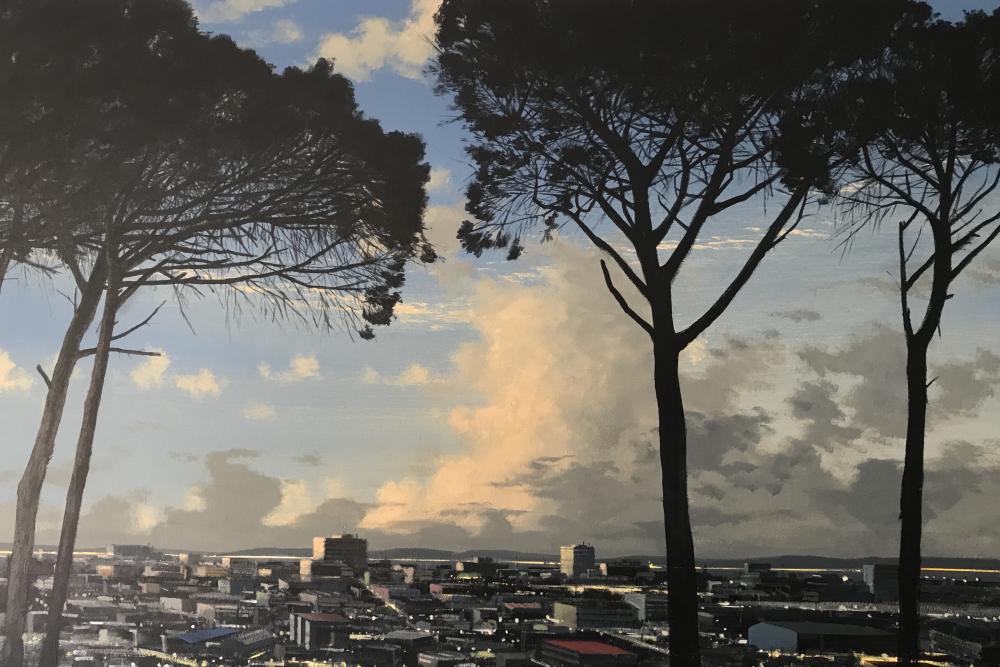MJ Lourens, View through the trees, 2020, Acrylic on board, 70 × 90 cm