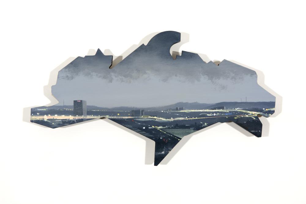 MJ Lourens, Fogged view, 2018, Acrylic on board, 34 × 61 cm